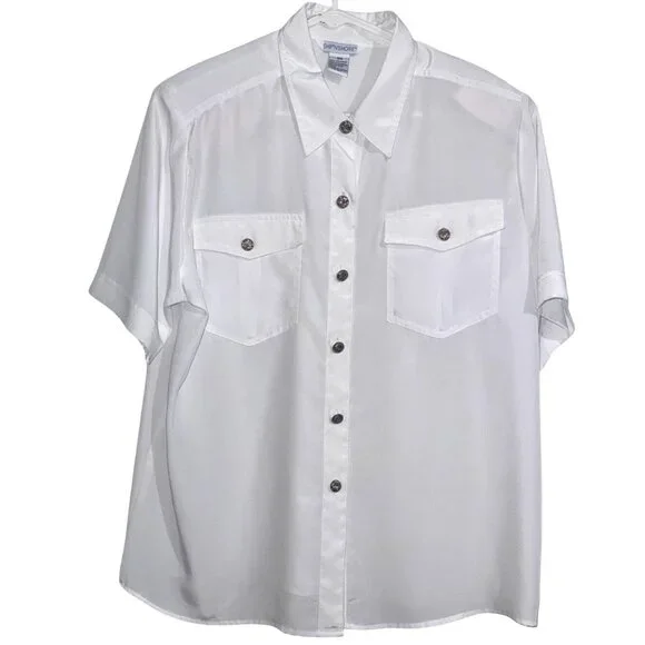 ShipN Shore White Button-Down Short Sleeve Blouse With Front Pockets Size 16W - Picture 1 of 6